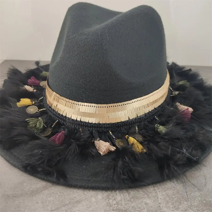 Boho Wide Brim Felt Fedora Hat