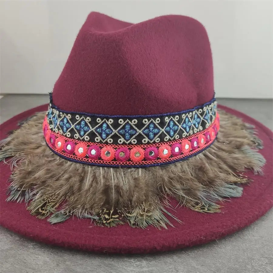 Boho Wide Brim Felt Fedora Hat