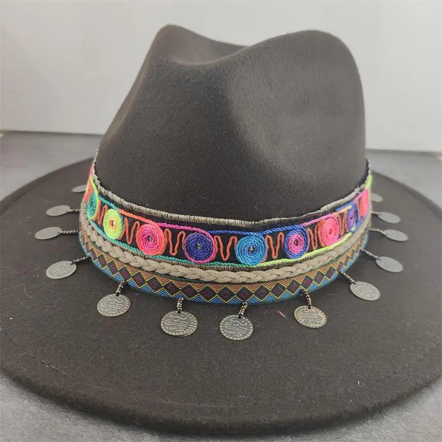 Boho Wide Brim Felt Fedora Hat