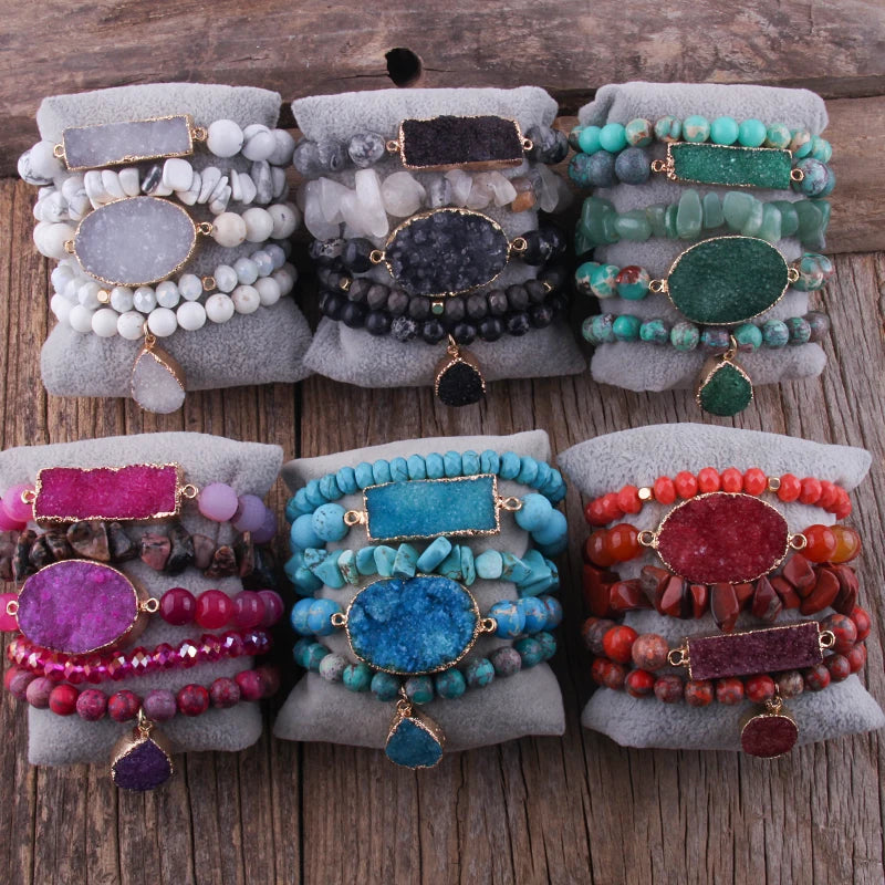 Natural Stone 5 pc Druzy Charms Bracelet