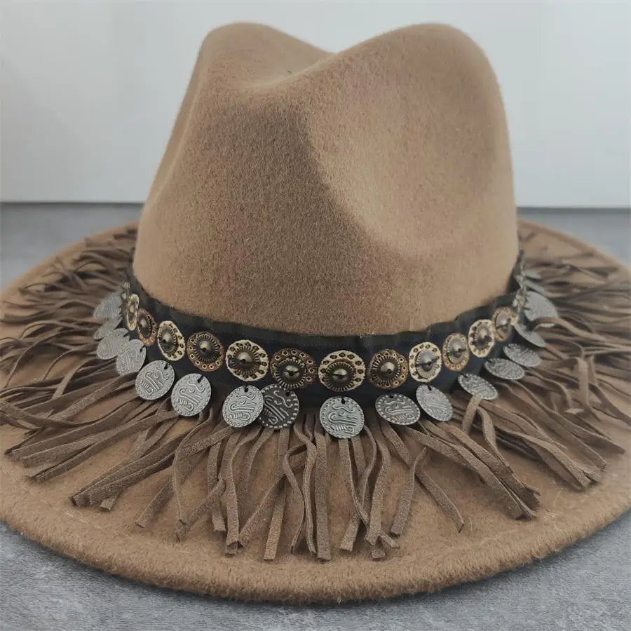 Boho Wide Brim Felt Fedora Hat