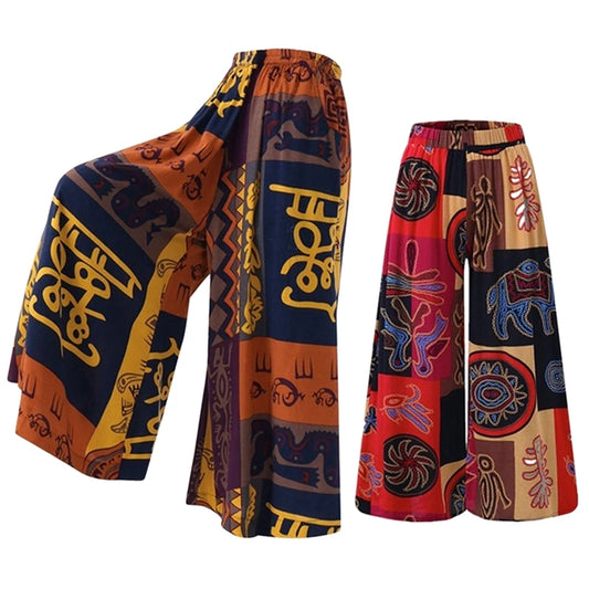 Super Wide Symbolic Prints Plus Size Pants