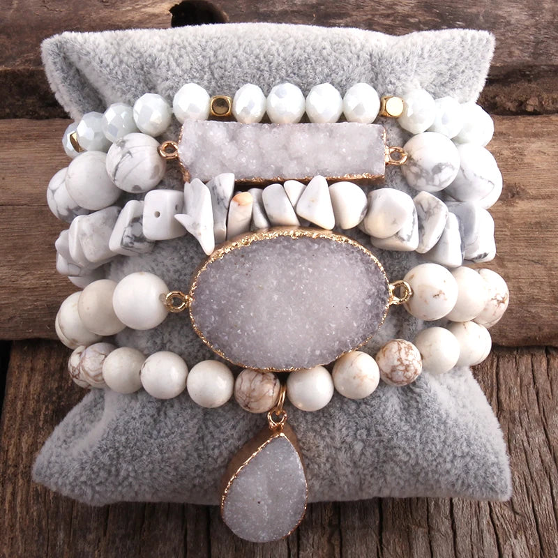 Natural Stone 5 pc Druzy Charms Bracelet