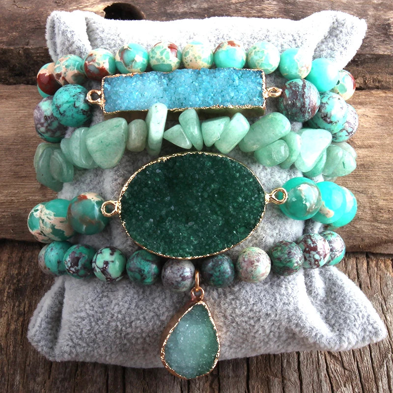 Natural Stone 5 pc Druzy Charms Bracelet