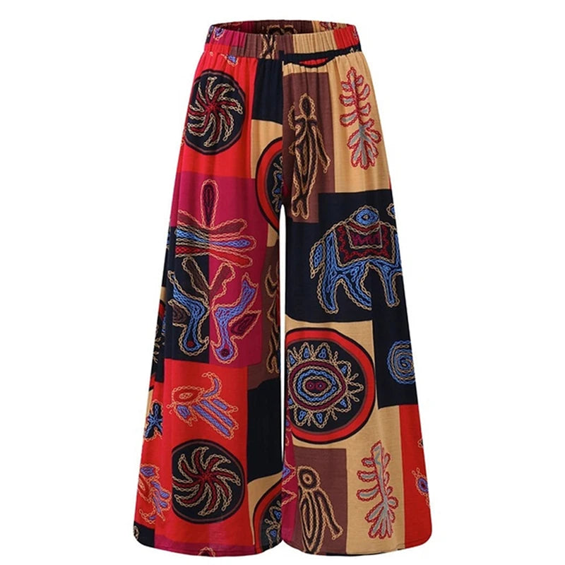 Super Wide Symbolic Prints Plus Size Pants