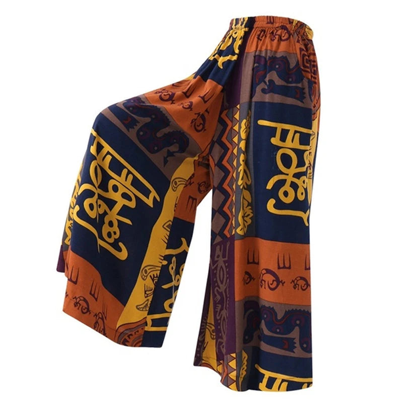 Super Wide Symbolic Prints Plus Size Pants