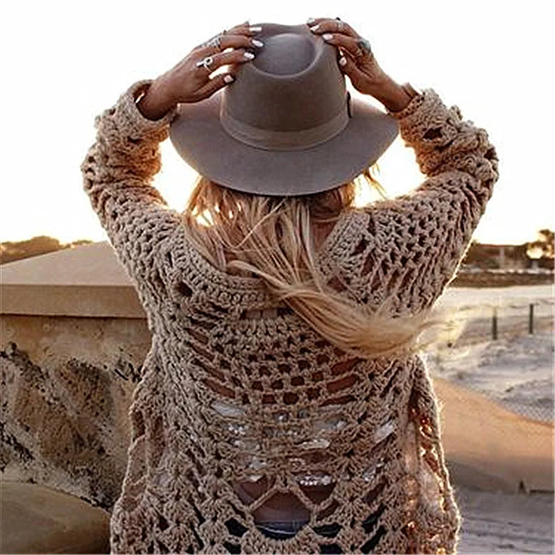 Lacy Tasselled Crochet Long Length Cardigan