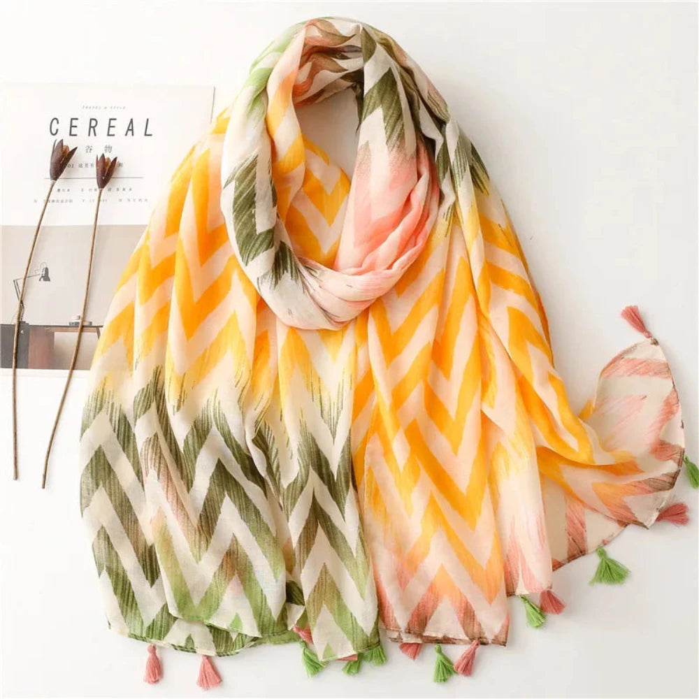 Floral Tassel Viscose Scarf 180x 90cm