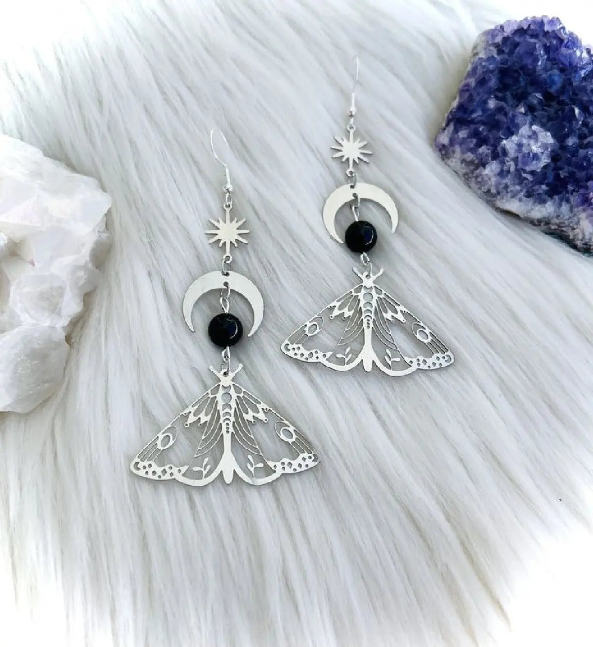 Ethereal Moon Star Moth Earrings