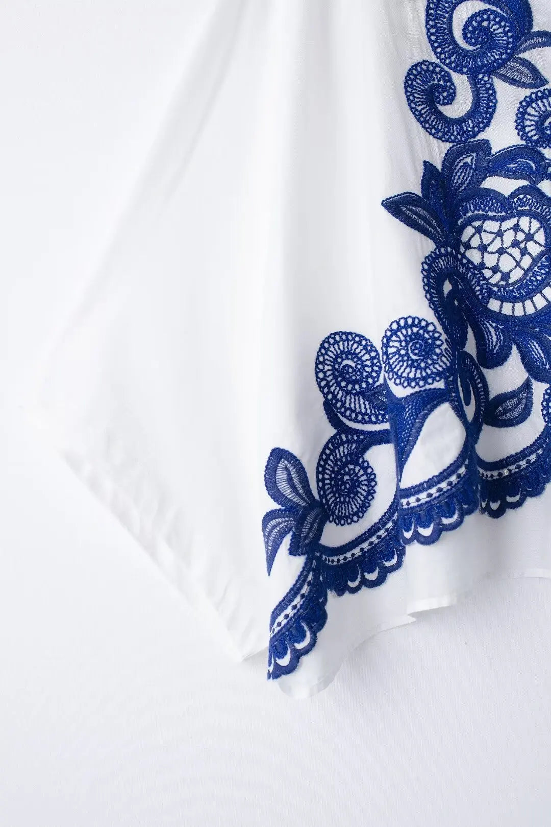 White & Blue Embroidered Shirt Skirt 2 Piece