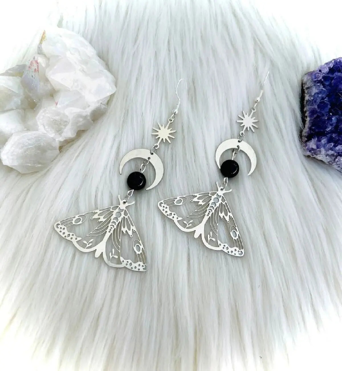 Ethereal Moon Star Moth Earrings