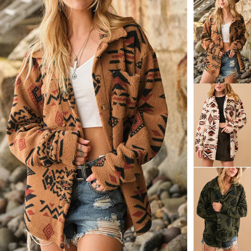 Aztec Style Printed Warm Over Jacket