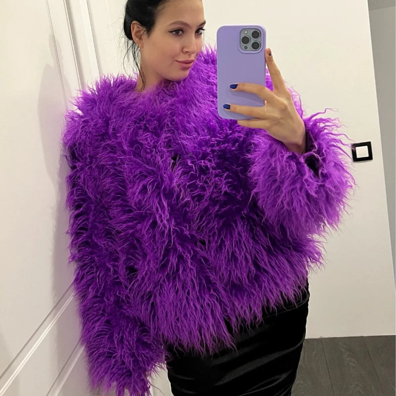 Boho Furry Faux Shaggy Jacket - Bold Colour Collection