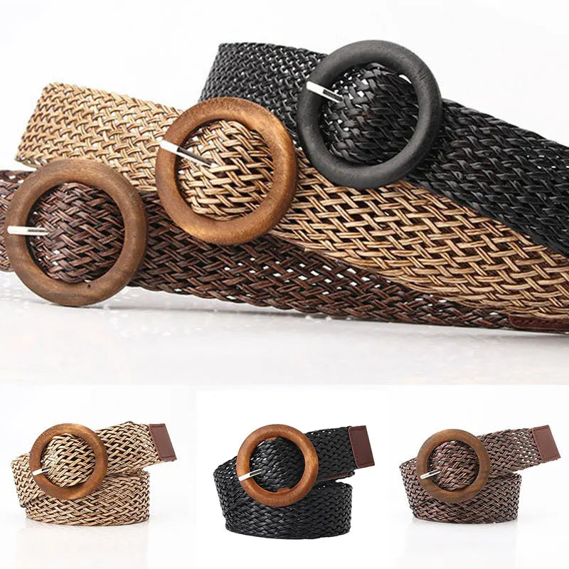 Braided Round Buckle Waist Belt