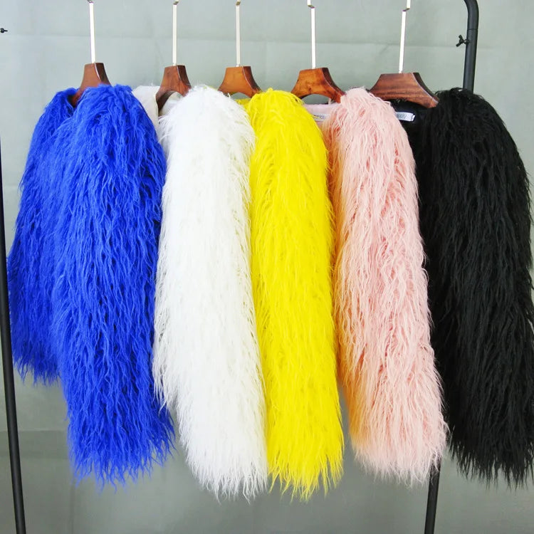 Boho Furry Faux Shaggy Jacket - Bold Colour Collection