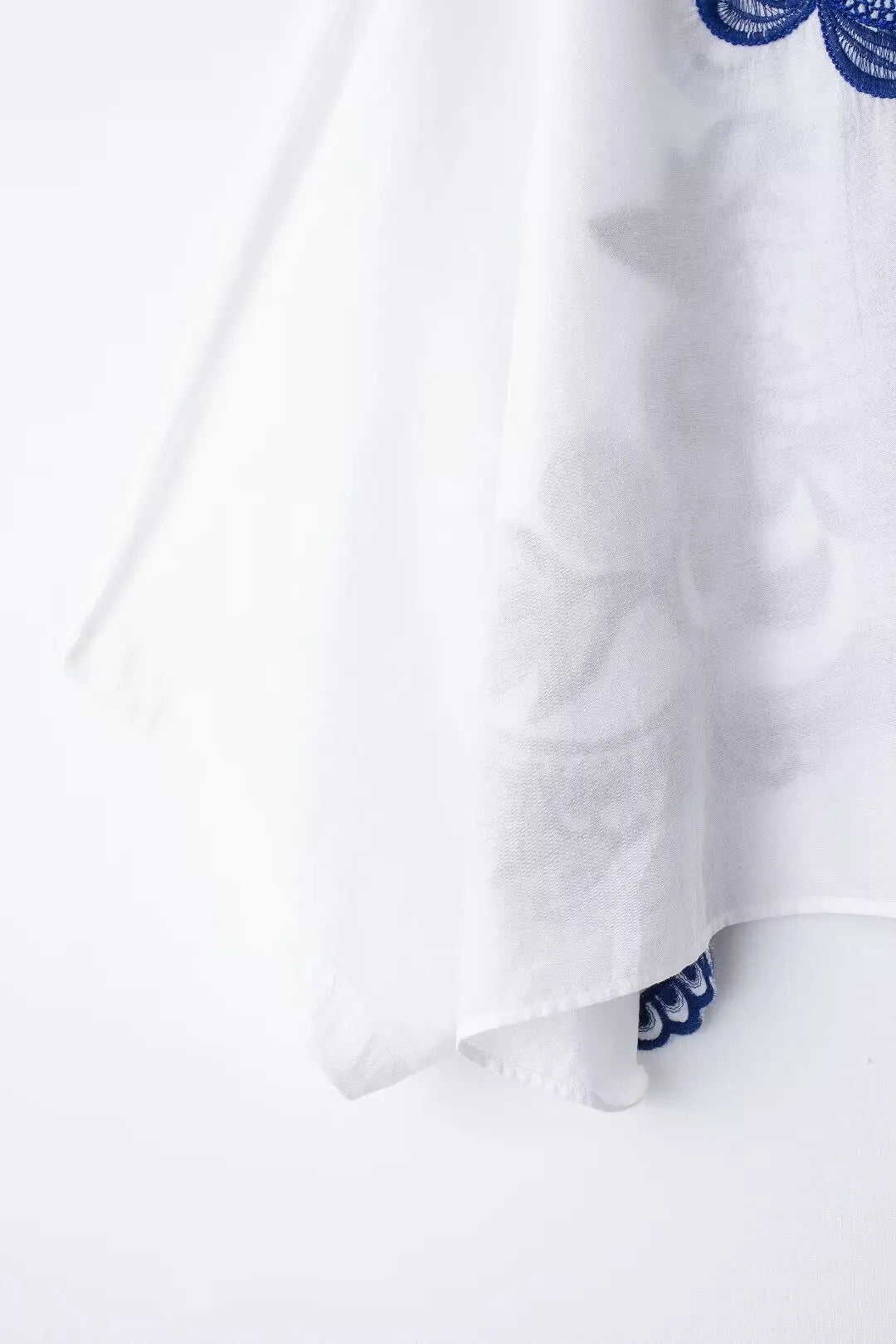 White & Blue Embroidered Shirt Skirt 2 Piece