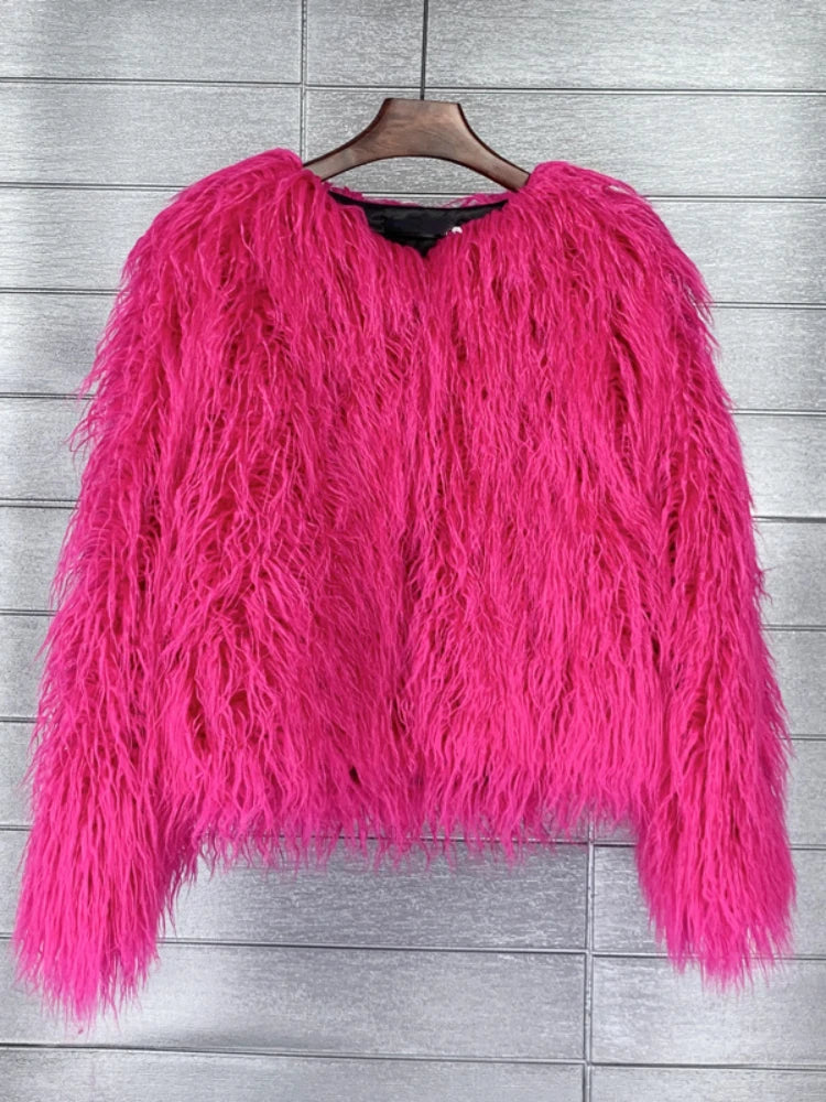 Boho Furry Faux Shaggy Jacket - Bold Colour Collection