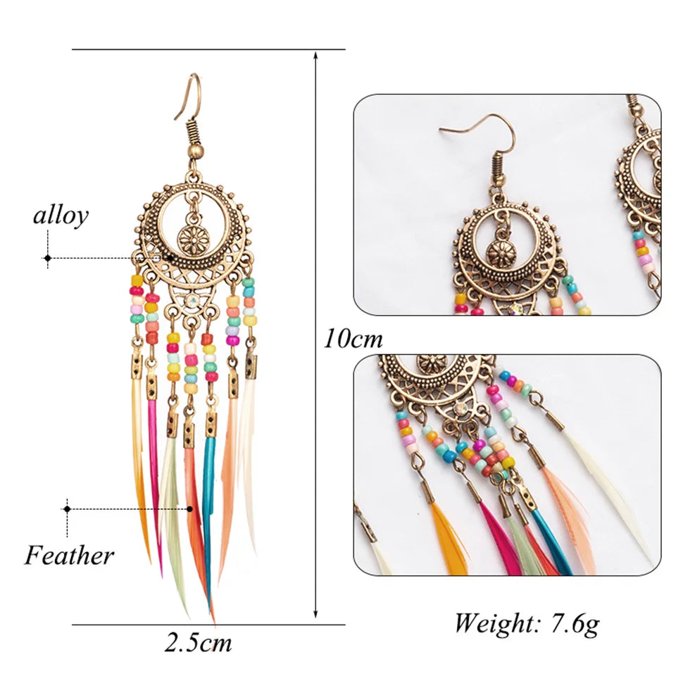 Bohemian Colourful Feather Earrings