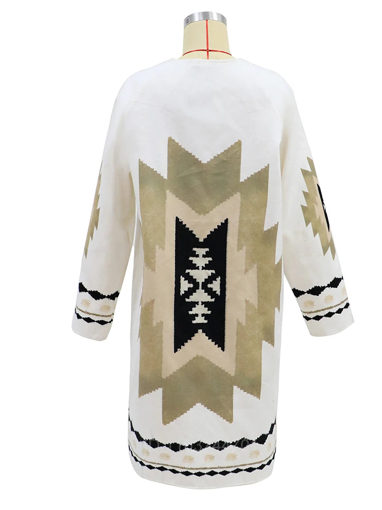 Aztec Print Boho Style Long Jacket