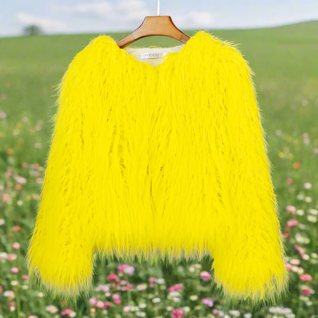 Boho Furry Faux Shaggy Jacket - Bold Colour Collection