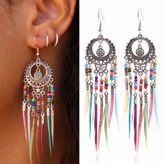 Bohemian Colourful Feather Earrings