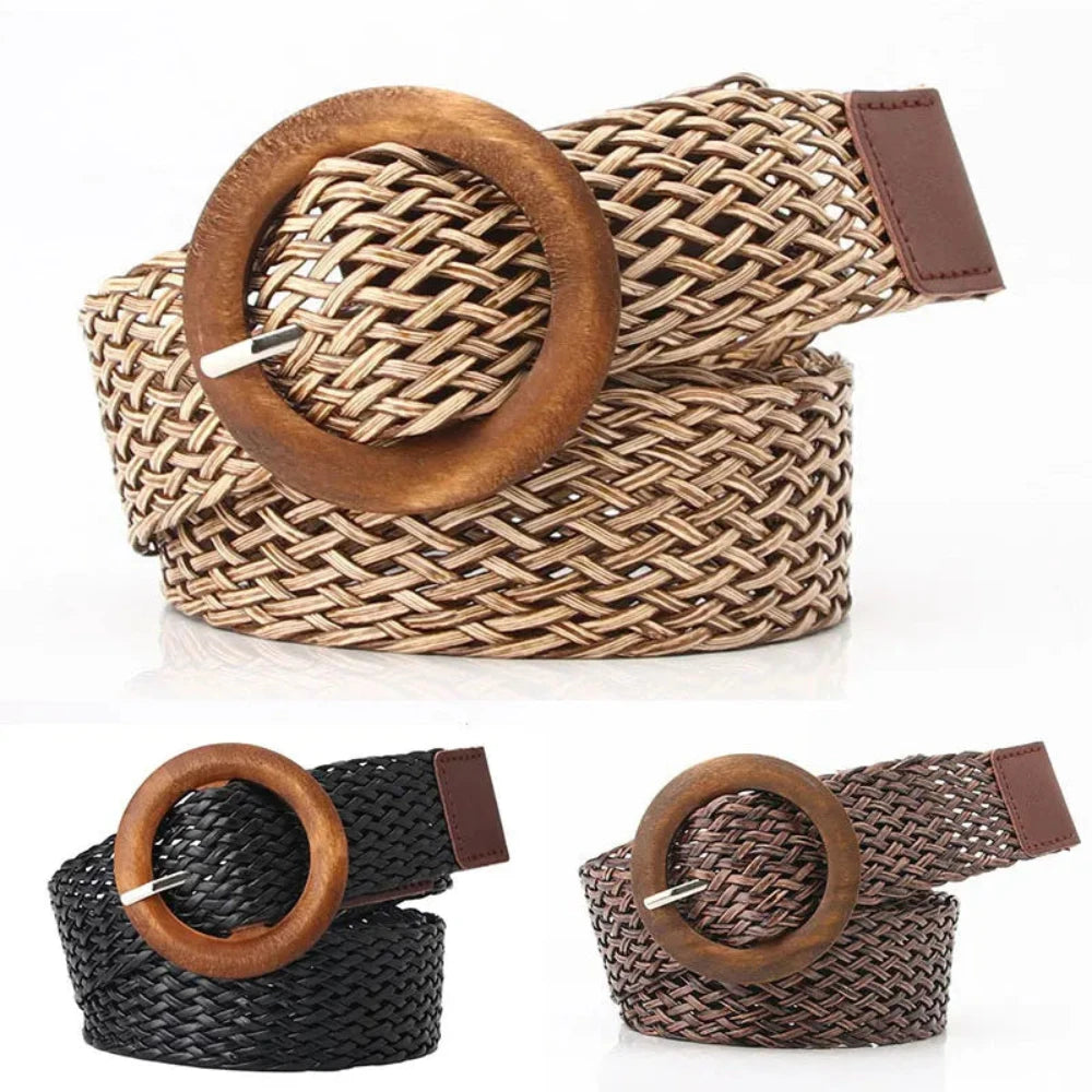 Braided Round Buckle Waist Belt