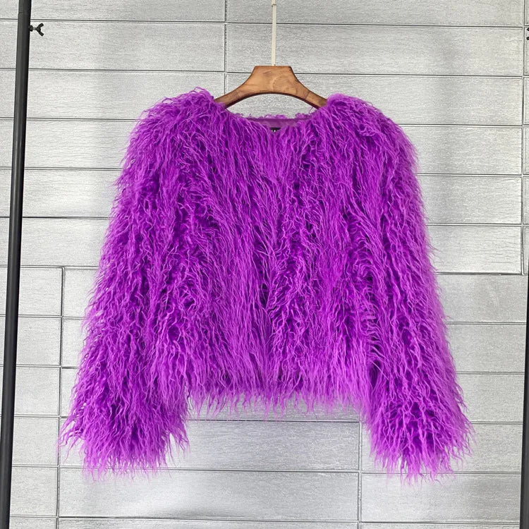 Boho Furry Faux Shaggy Jacket - Bold Colour Collection