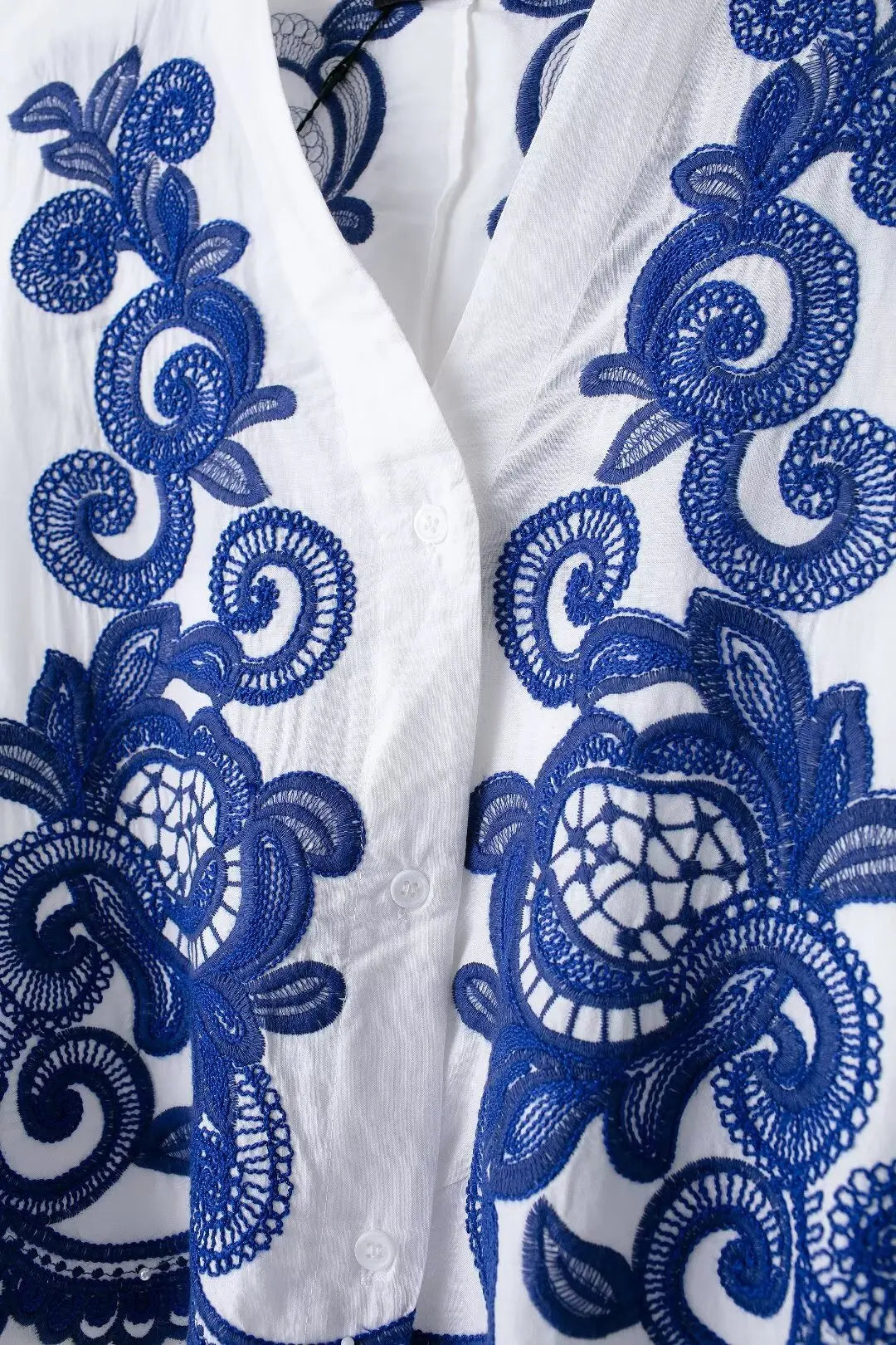 White & Blue Embroidered Shirt Skirt 2 Piece