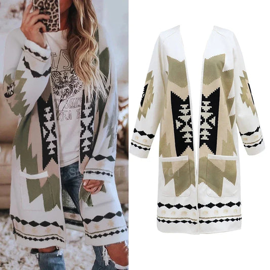 Aztec Print Boho Style Long Jacket