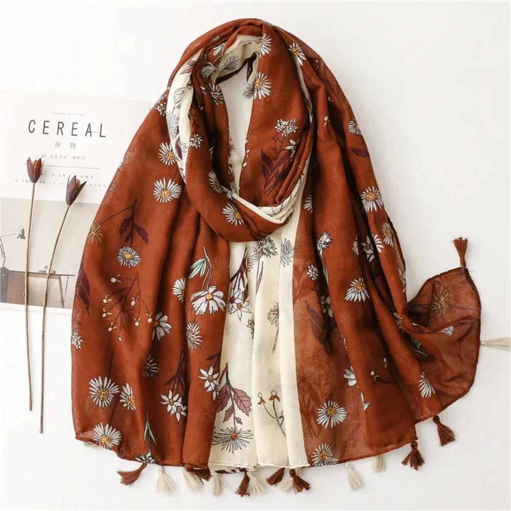 Floral Tassel Viscose Scarf 180x 90cm