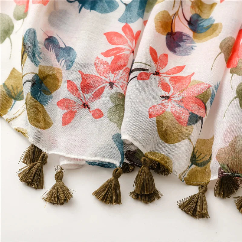 Floral Tassel Viscose Scarf 180x 90cm