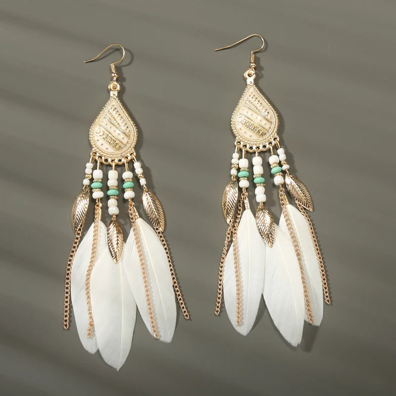 Boho Long Feather Dangle Earrings