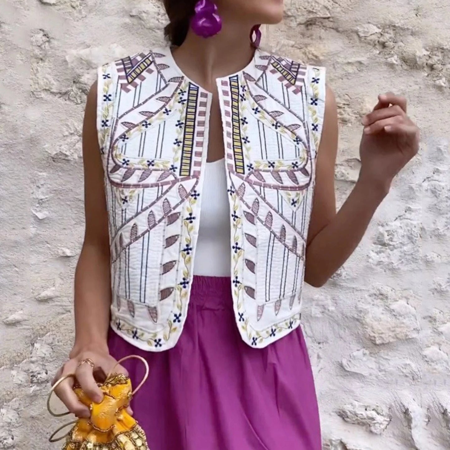 Classic Boho Embroidered Short Waistcoat