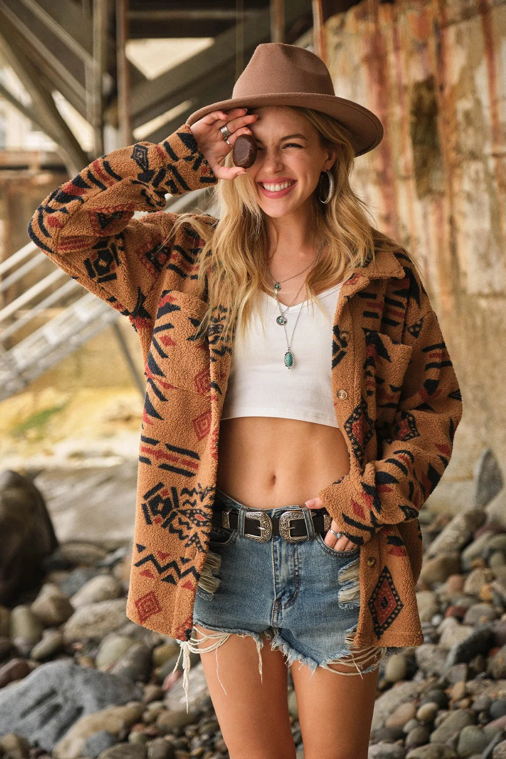 Aztec Style Printed Warm Over Jacket