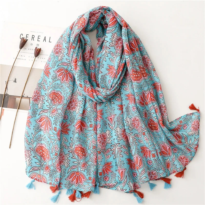 Floral Tassel Viscose Scarf 180x 90cm