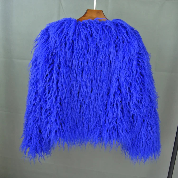 Boho Furry Faux Shaggy Jacket - Bold Colour Collection