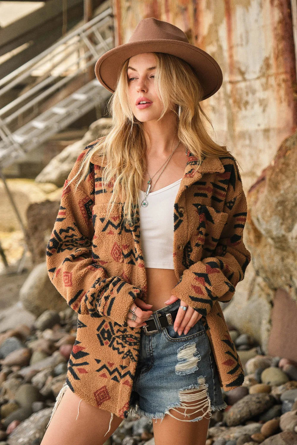 Aztec Style Printed Warm Over Jacket