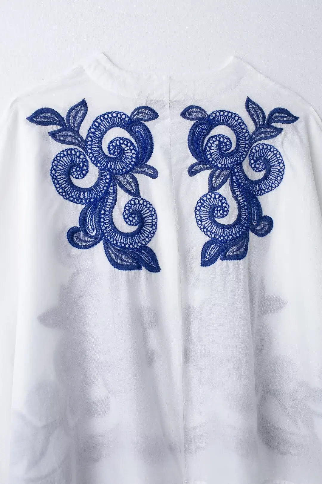 White & Blue Embroidered Shirt Skirt 2 Piece