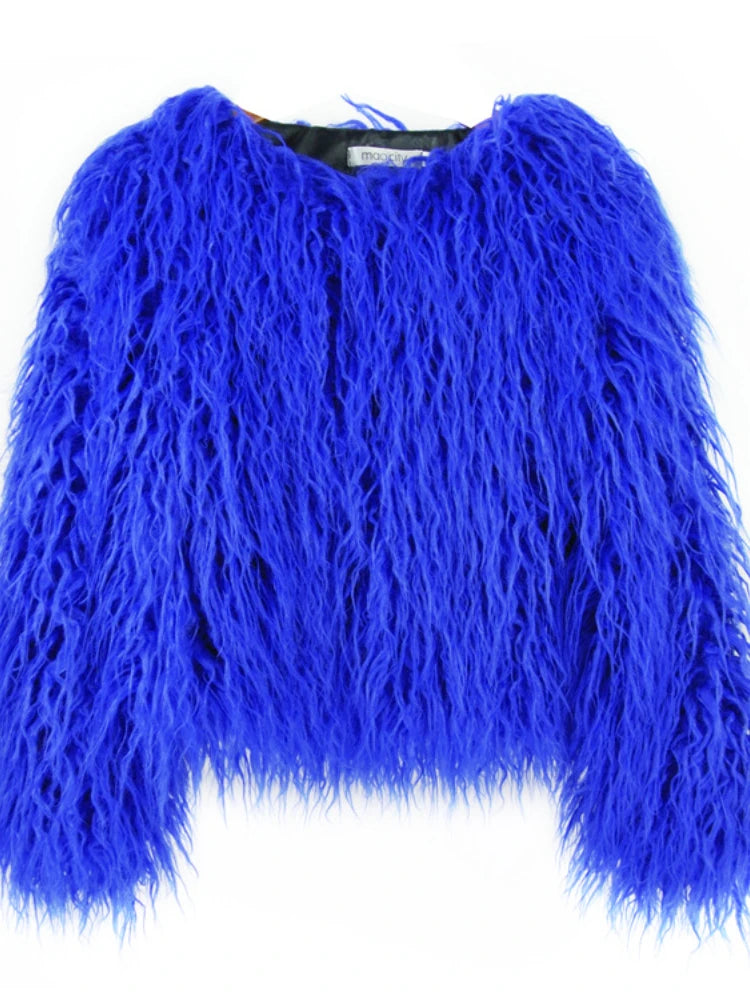 Boho Furry Faux Shaggy Jacket - Bold Colour Collection