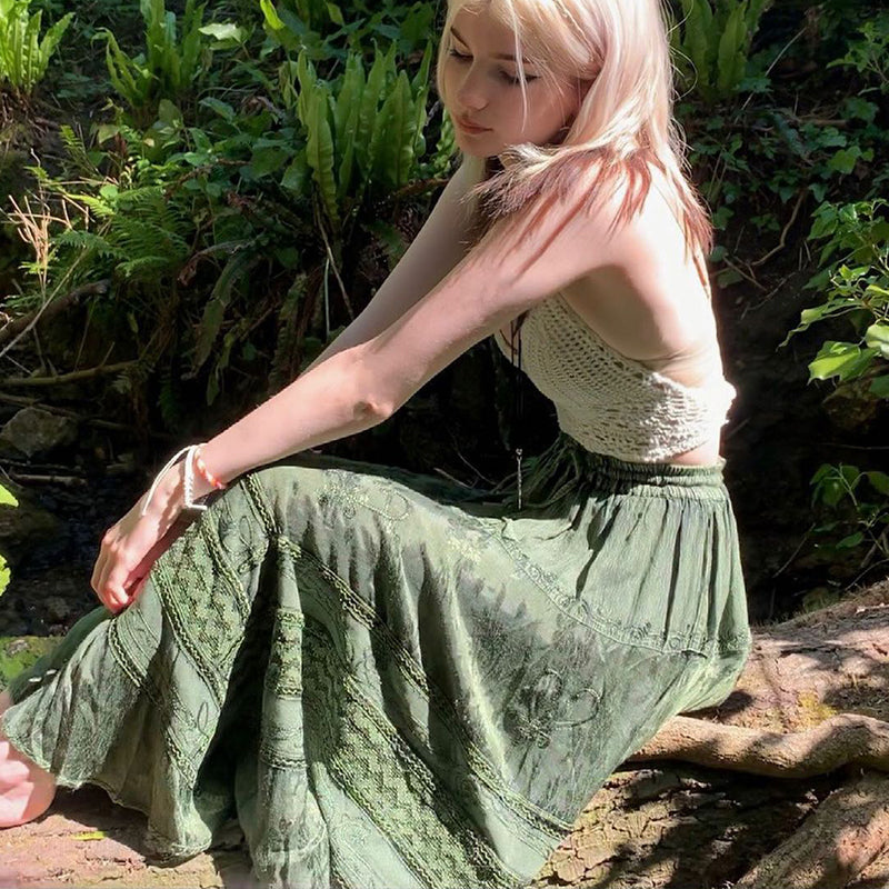 Vintage Style Flowy Layered Long Skirt