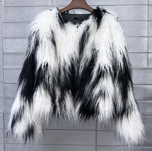 Boho Faux Fur Shaggy Jacket - Monochrome collection