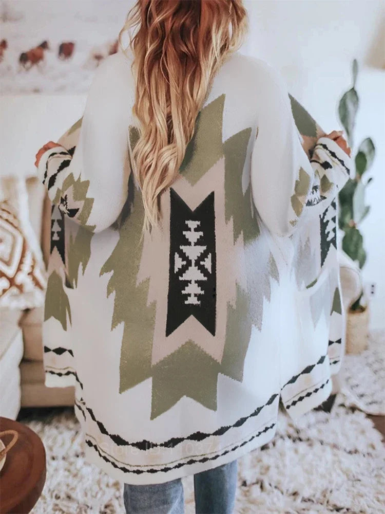 Aztec Print Boho Style Long Jacket