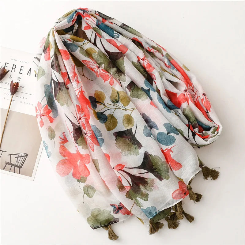 Floral Tassel Viscose Scarf 180x 90cm