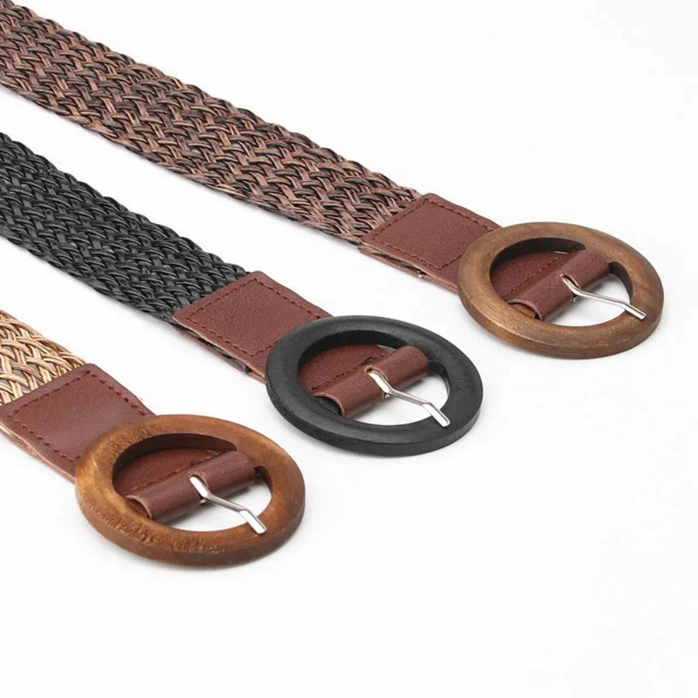 Braided Round Buckle Waist Belt