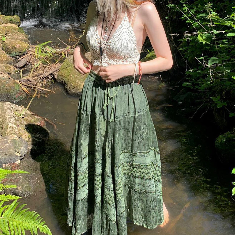 Vintage Style Flowy Layered Long Skirt