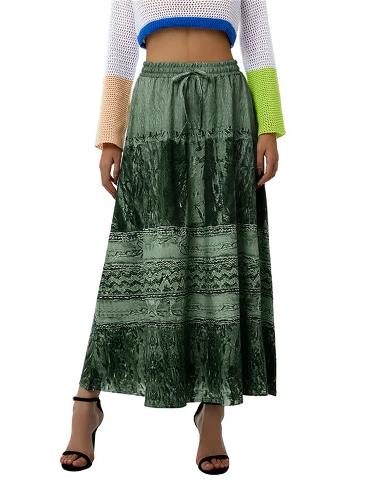 Vintage Style Flowy Layered Long Skirt