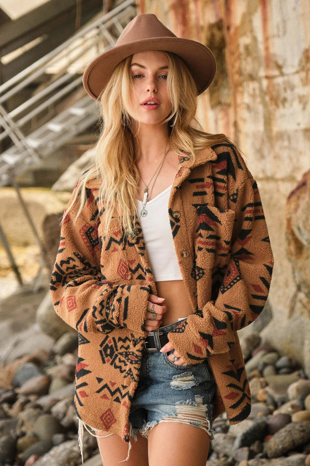 Aztec Style Printed Warm Over Jacket