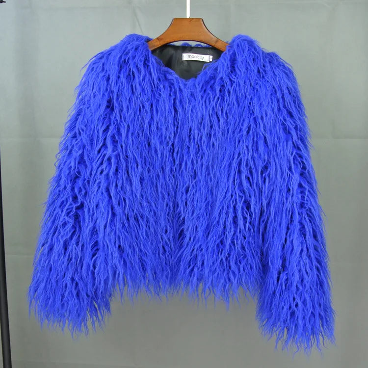 Boho Furry Faux Shaggy Jacket - Bold Colour Collection