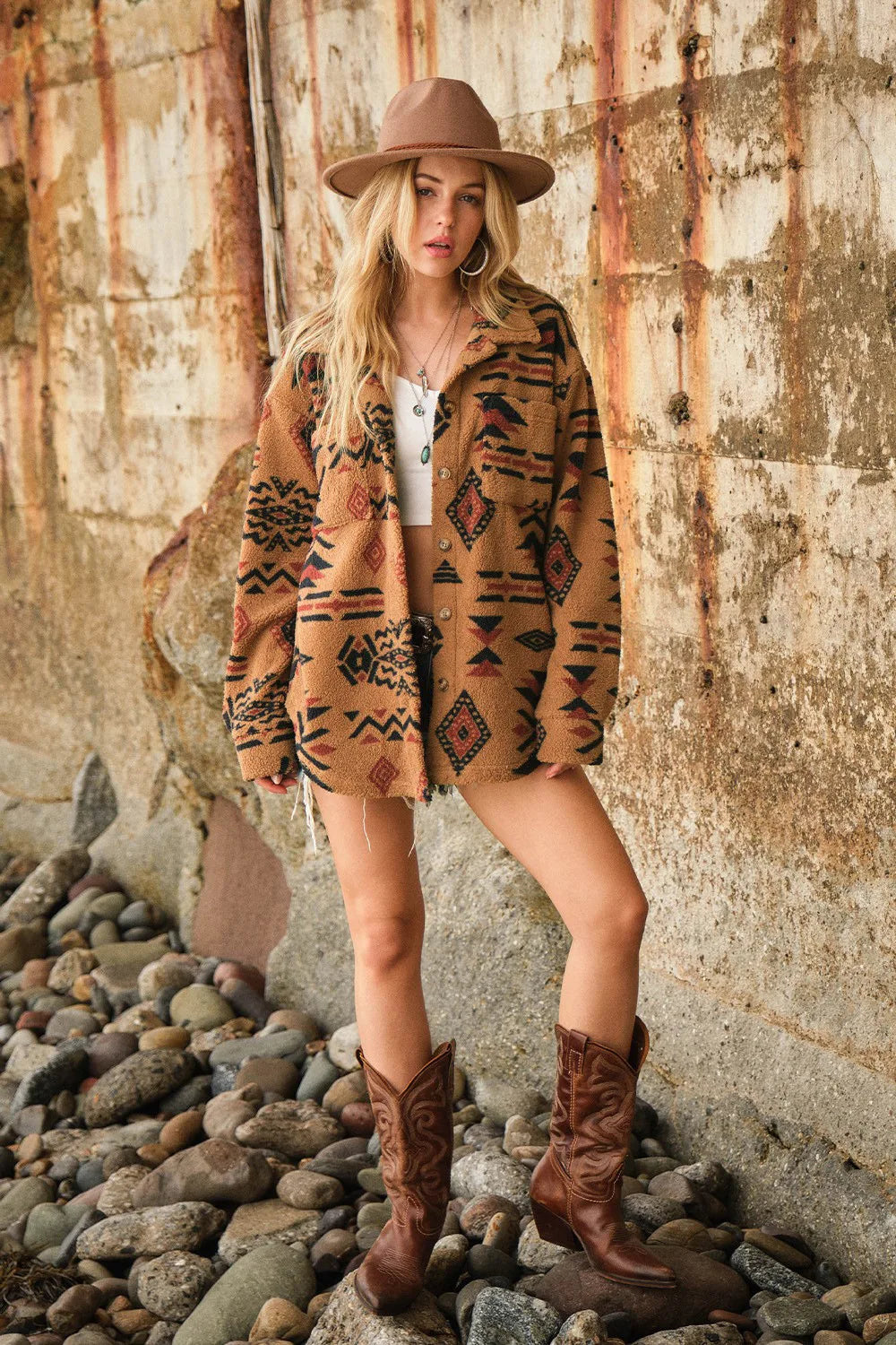 Aztec Style Printed Warm Over Jacket