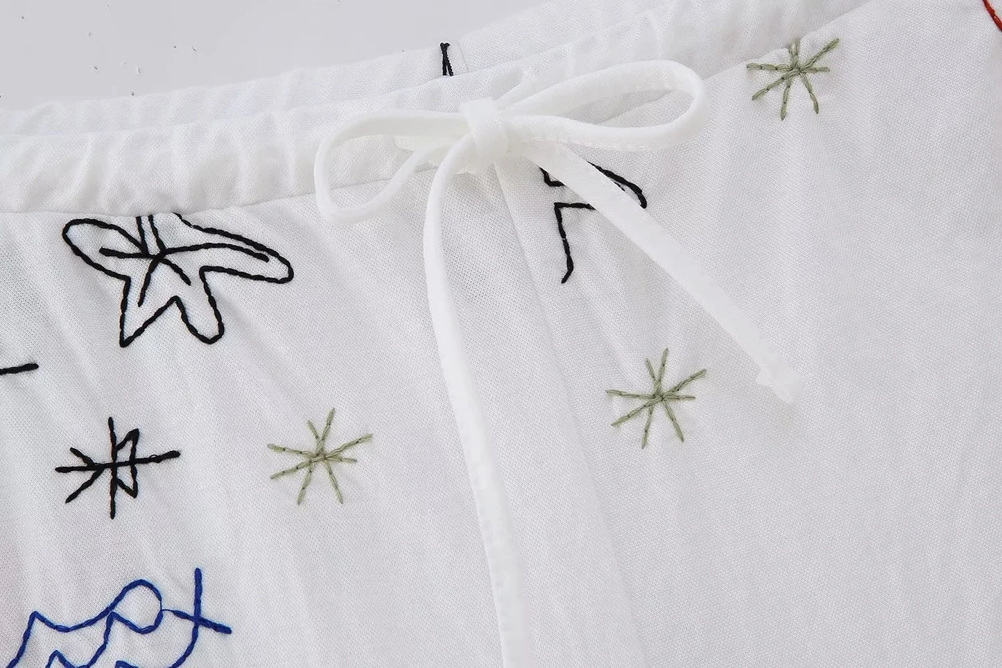 White Marine Themed Embroidered Drawstring Pants